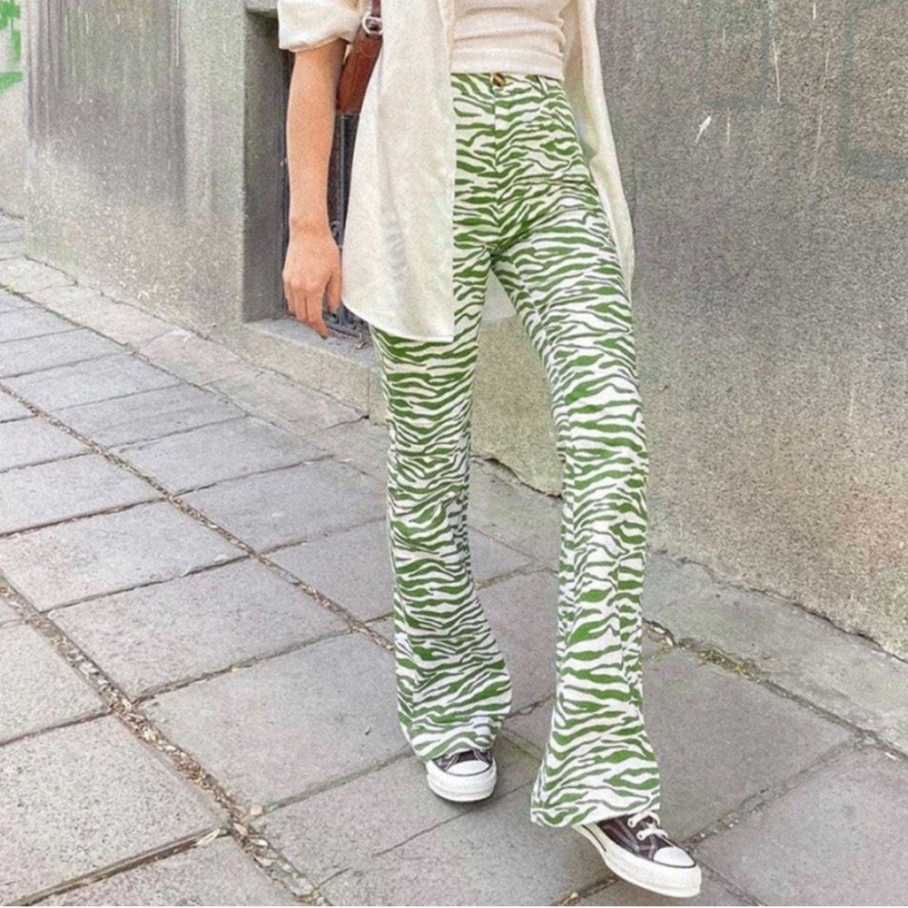 Green zebra High waist flare pants